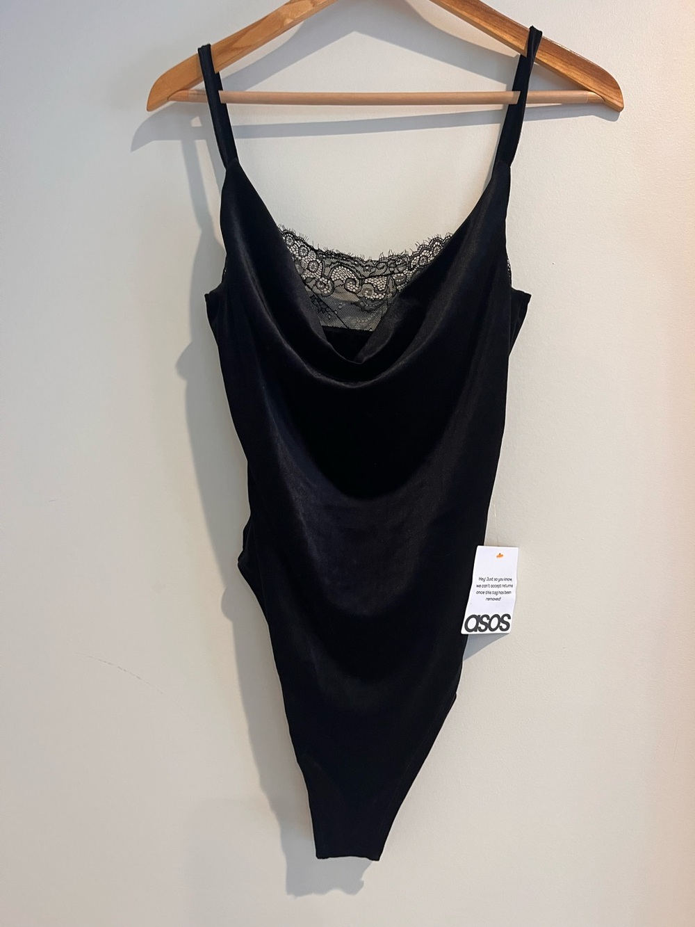 ASOS Miss Selfridge Black Velvet Lace Bodysuit Size 6 Sleeveless Straps Goth